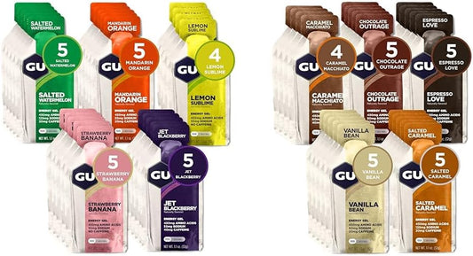 Original Sports Nutrition Energy Gel 24-count package with assorted fruity and indulgent flavors by PROLINE SPORTS NUTRITION.