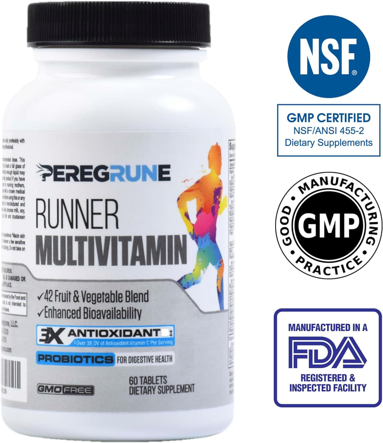 Runner Multivitamin by PROLINE SPORTS NUTRITION, featuring antioxidants, B complex, probiotics, and whole foods for running recovery and energy.
