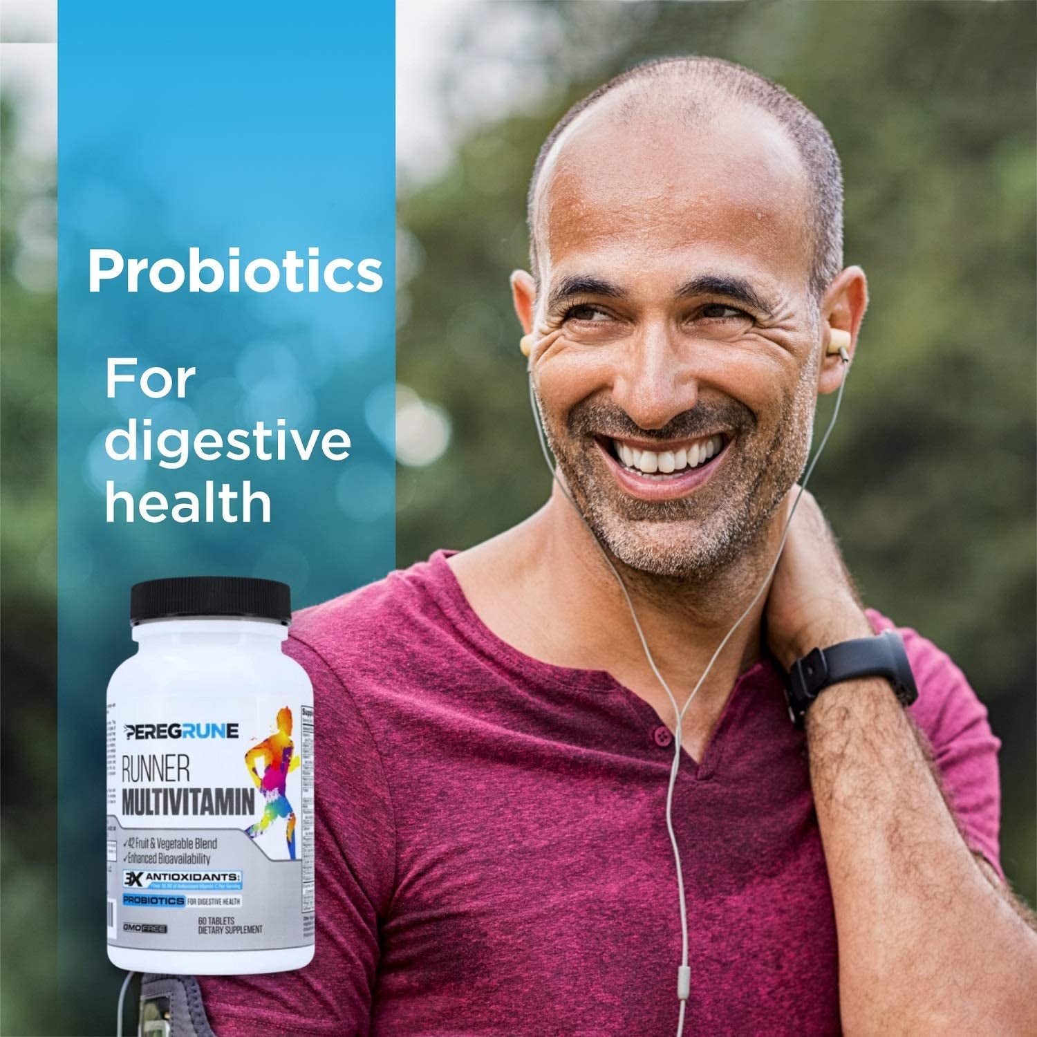 Proline Sports Nutrition Runner Multivitamin with antioxidants, B complex, probiotics, and whole foods for running recovery and energy.