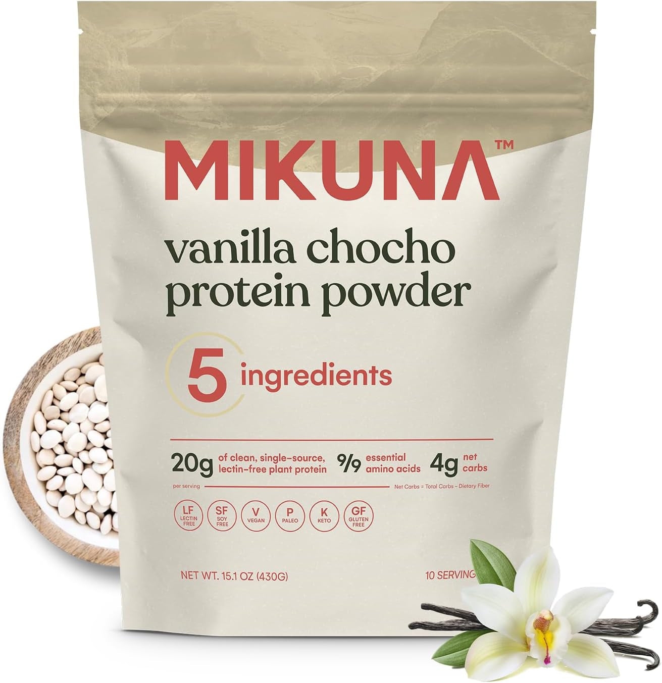 Vegan vanilla protein powder by PROLINE SPORTS NUTRITION, plant-based chocho superfood, dairy-free, gluten-free, packed with vitamins and fiber.