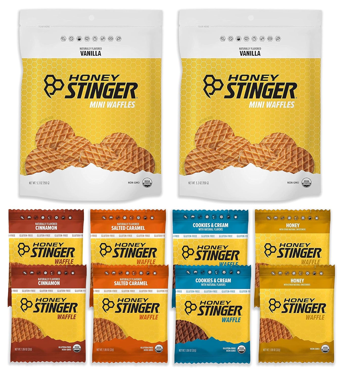 Waffle Training Kit - with Sticker - 10 Count - Mini Waffles: 2 Vanilla - Organic Waffles: 2 Honey - Gluten Free Waffles: 2 Salted Carmel, 2 Cookies & Cream, 2 Cinnamon