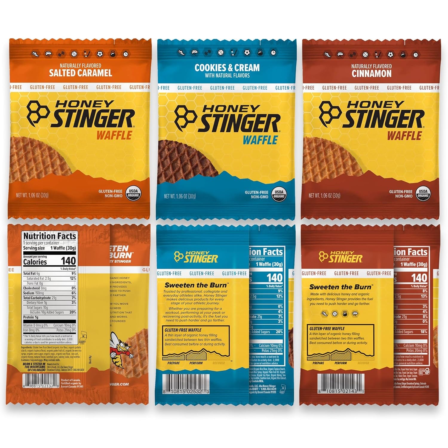 Proline Sports Nutrition Waffle Training Kit with 10 mini waffles in vanilla, honey, salted caramel, cookies & cream, and cinnamon flavors.