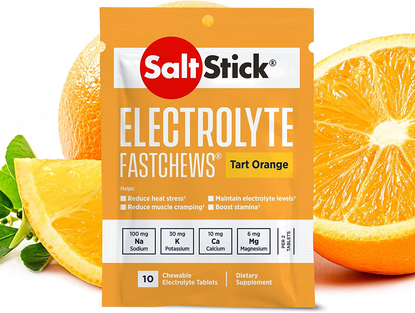 Electrolyte Fastchews chewable tablets in orange flavor by PROLINE SPORTS NUTRITION, 10 tablets per packet, 12 packets total.