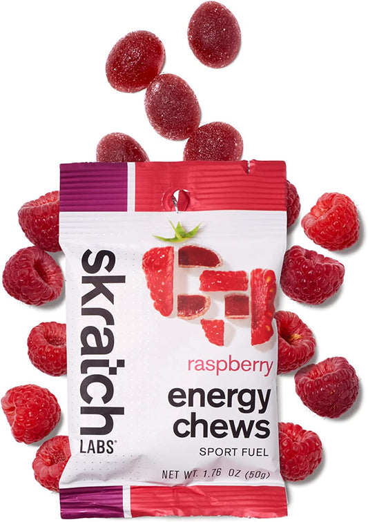 PROLINE SPORTS NUTRITION raspberry energy chews for running, cycling, and sports performance, gluten-free and vegan, 10-pack.