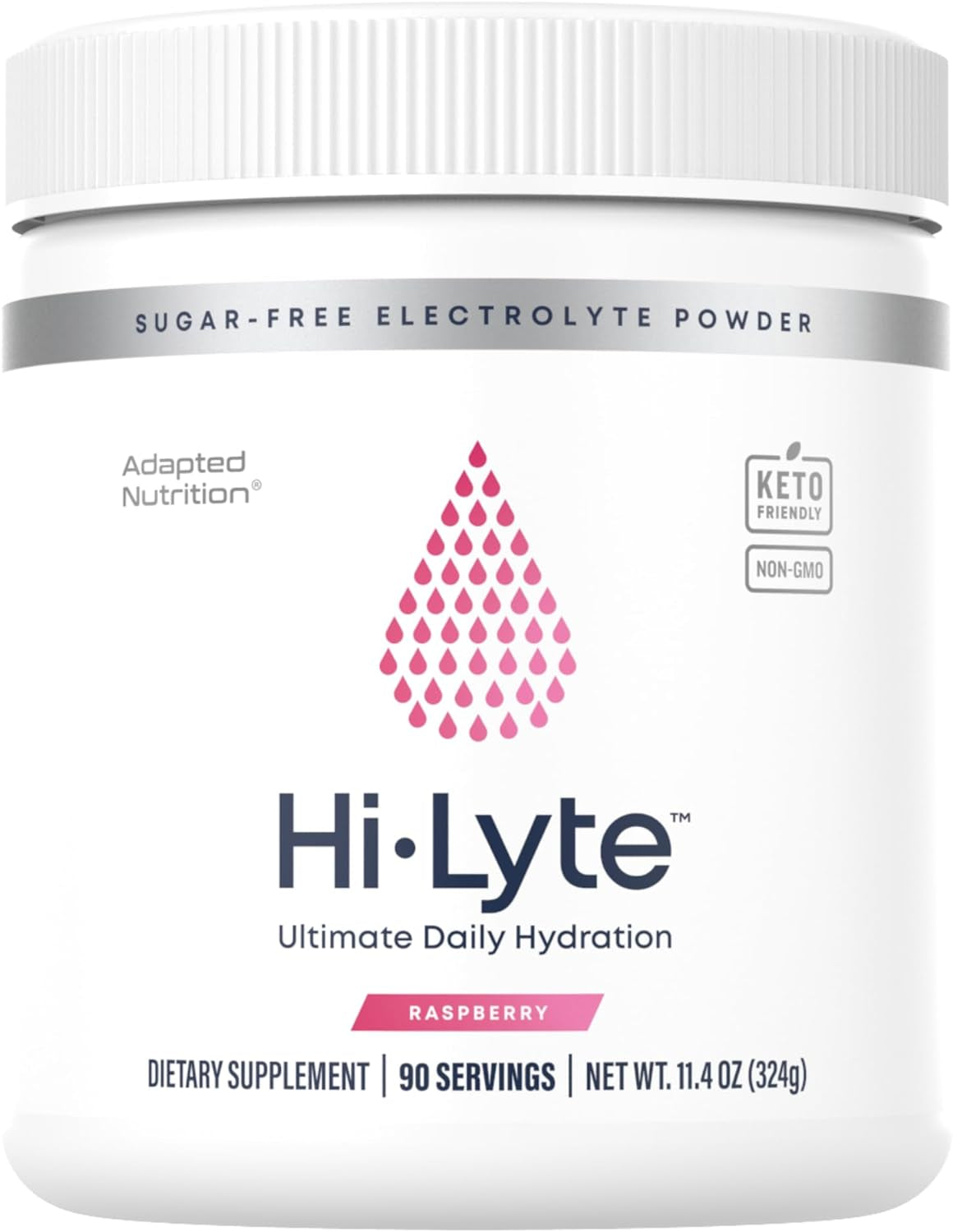 PROLINE SPORTS NUTRITION Hi-Lyte Raspberry electrolyte powder mix, 90 servings, sugar-free, gluten-free, supports keto, refreshing flavor.