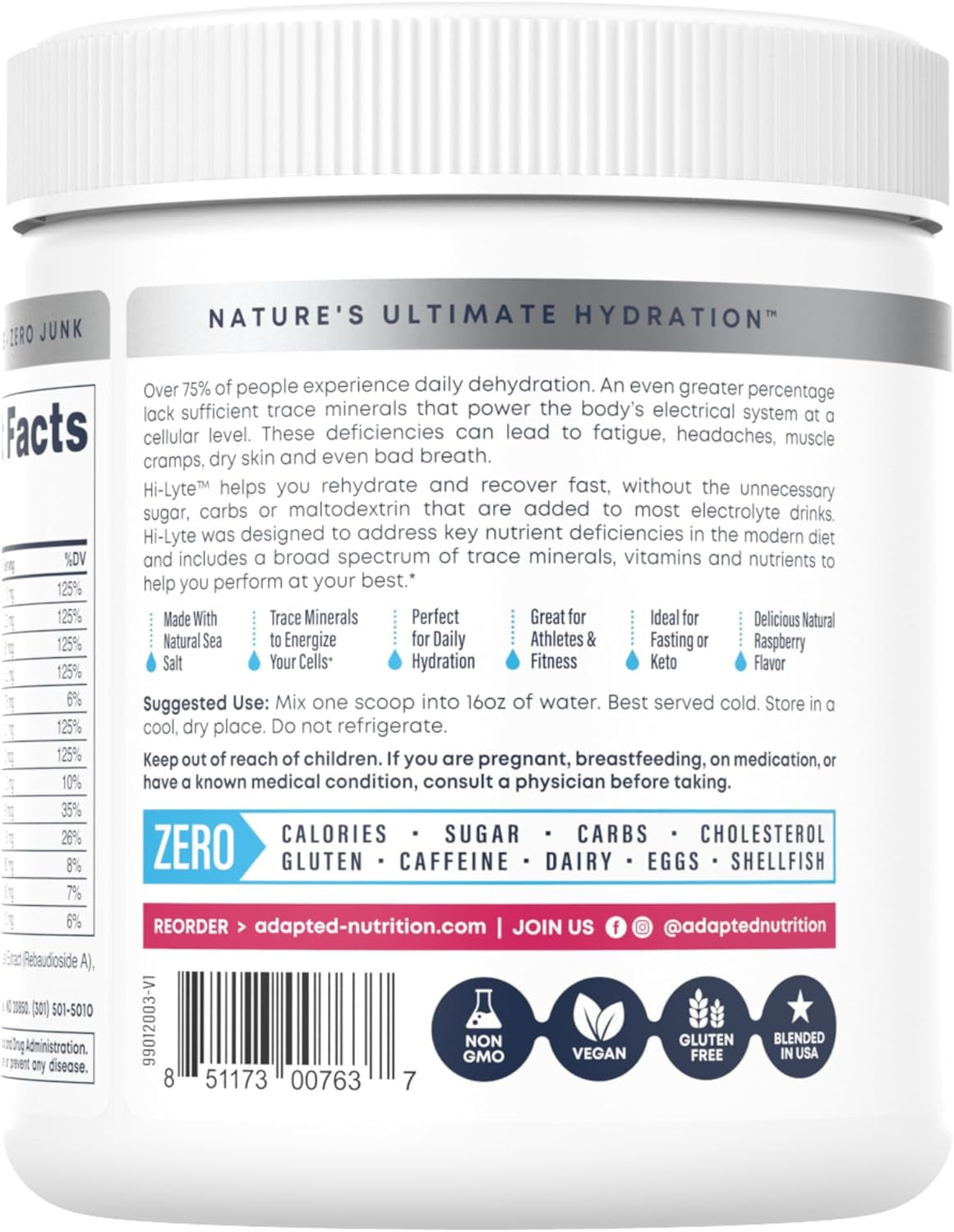 PROLINE SPORTS NUTRITION Hi-Lyte Raspberry Electrolyte Powder, daily hydration drink mix, sugar-free, gluten-free, 90 servings