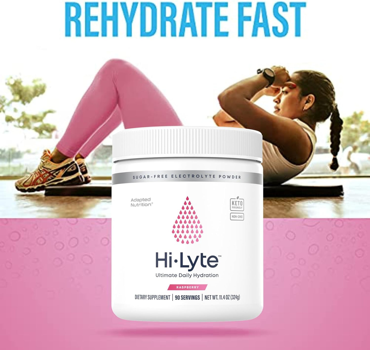 Proline Sports Nutrition Hi-Lyte Raspberry electrolyte powder for hydration, gluten-free, sugar-free, 90 servings, light refreshing flavor.
