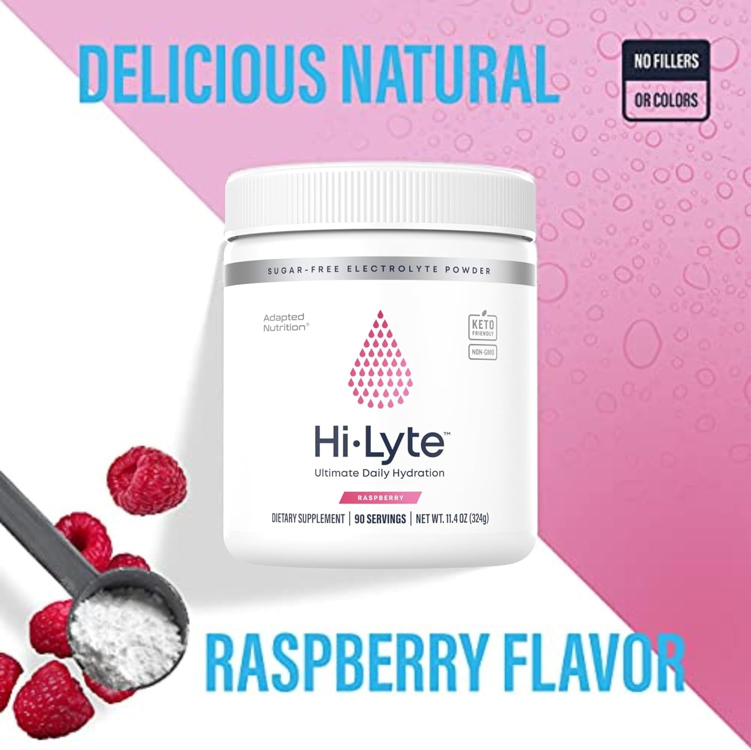 PROLINE SPORTS NUTRITION Hi-Lyte Raspberry Electrolyte Powder, hydration drink mix, sugar-free, gluten-free, 90 servings, refreshing flavor