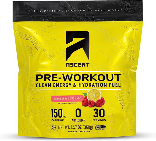 PROLINE SPORTS NUTRITION raspberry lemonade pre workout powder with electrolytes and caffeine for men and women, 30 servings.