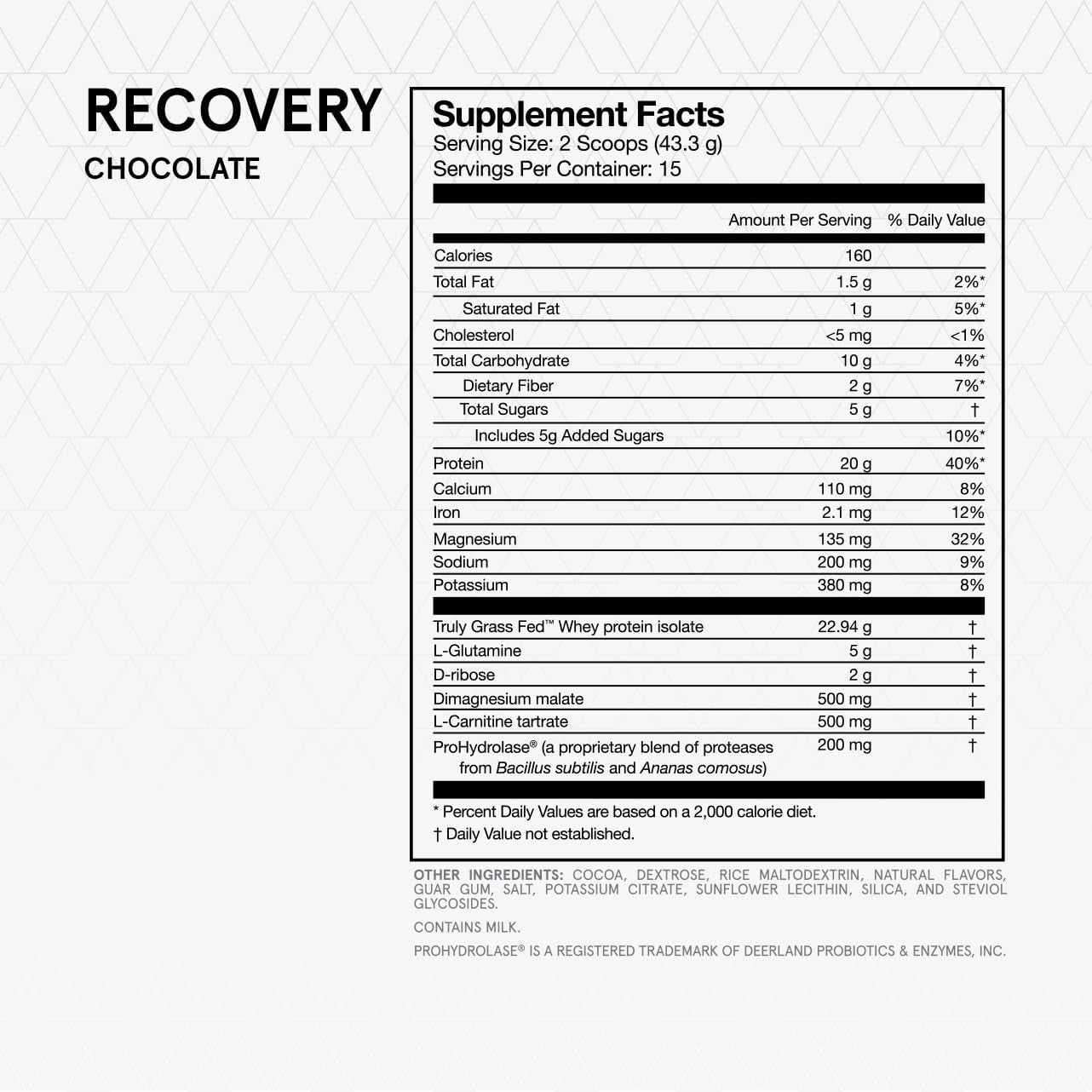 Recovery Grass-Fed Whey Protein Isolate, Post-Workout Protein Powder, 15 Servings, Gluten-Free, NSF Certified (Chocolate)