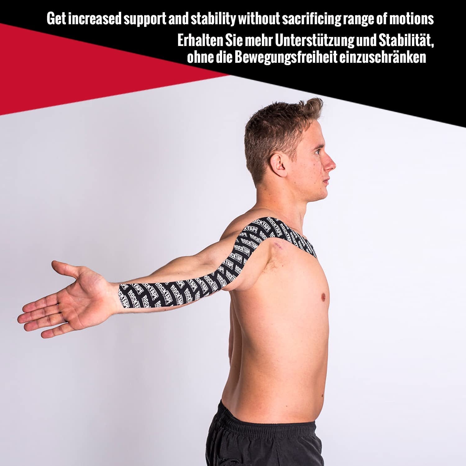 Black 2-inch kinesiology tape by PROLINE SPORTS NUTRITION with logo, designed for extra stickiness and muscle support.
