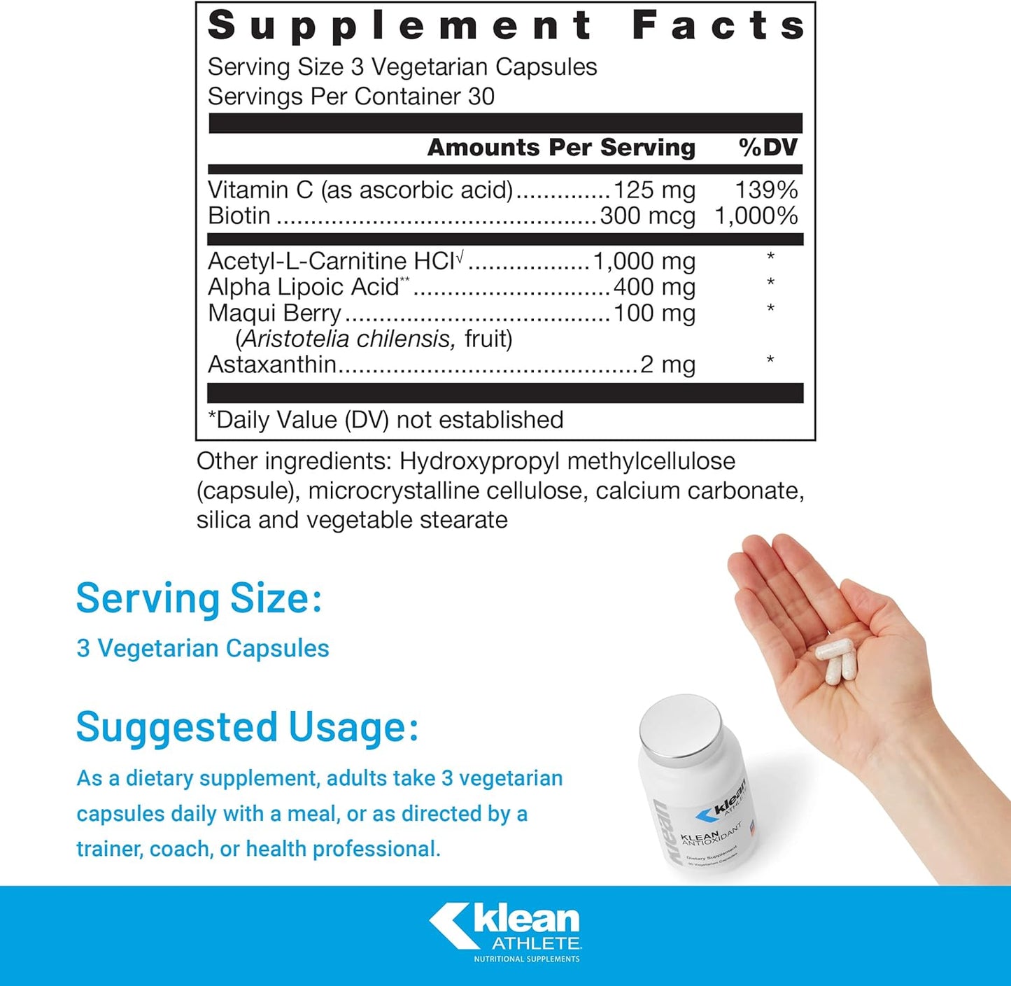 Proline Sports Nutrition Klean Antioxidant capsules containing ALA, L-Carnitine, and antioxidants in standard packaging.