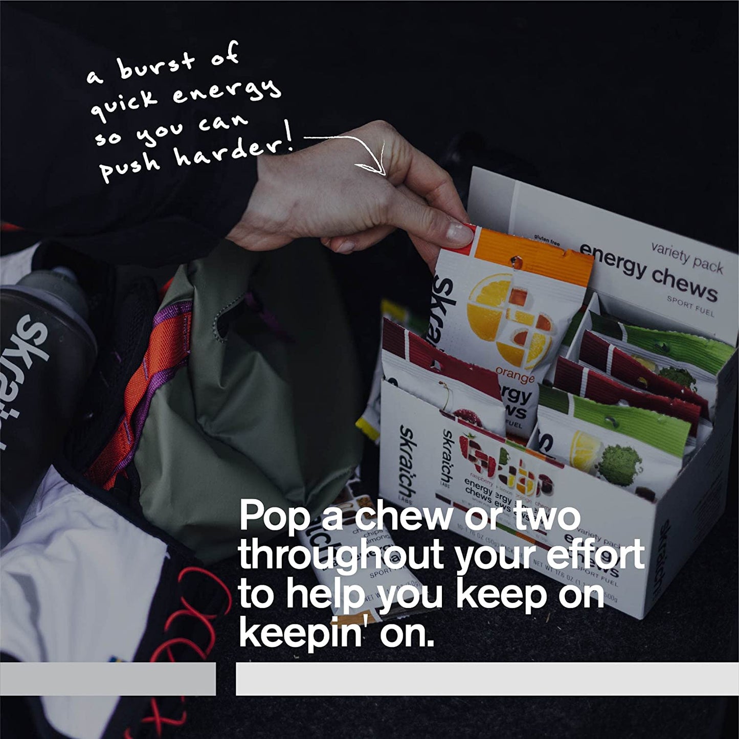 ProLine Sports Nutrition energy chews and gummies variety pack, gluten-free and vegan, for running, cycling, and sports performance.