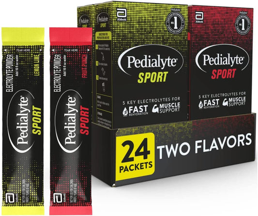 Proline Sports Nutrition electrolyte powder packets in lemon lime and fruit punch for fast hydration and muscle support during exercise.