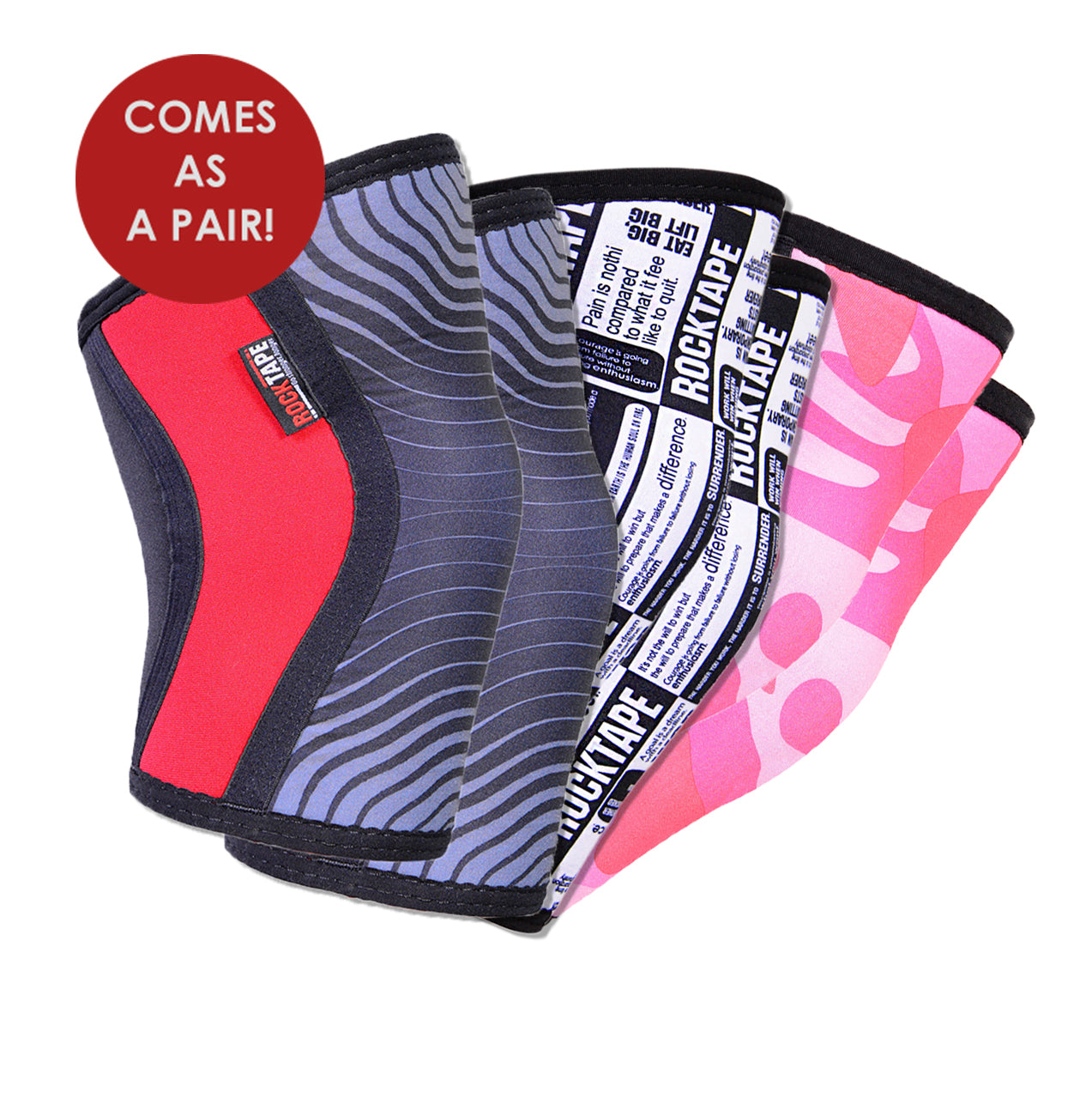 RockTape Knee Caps or Rock Guard for knee support, featuring breathable material and secure fit for athletic protection.