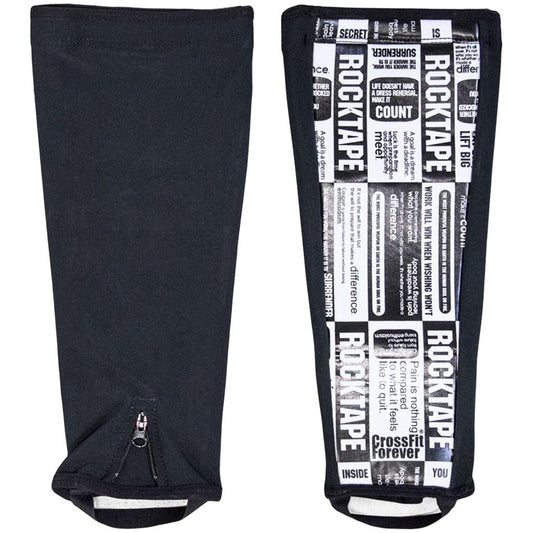RockTape Shin Skins II compression sleeves in black, designed to support and stabilize shins during athletic activities.