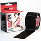 Black RockTape Original 2-Inch Water-Resistant Kinesiology Tape laid flat, showing its flexible, water-resistant fabric for muscle support.