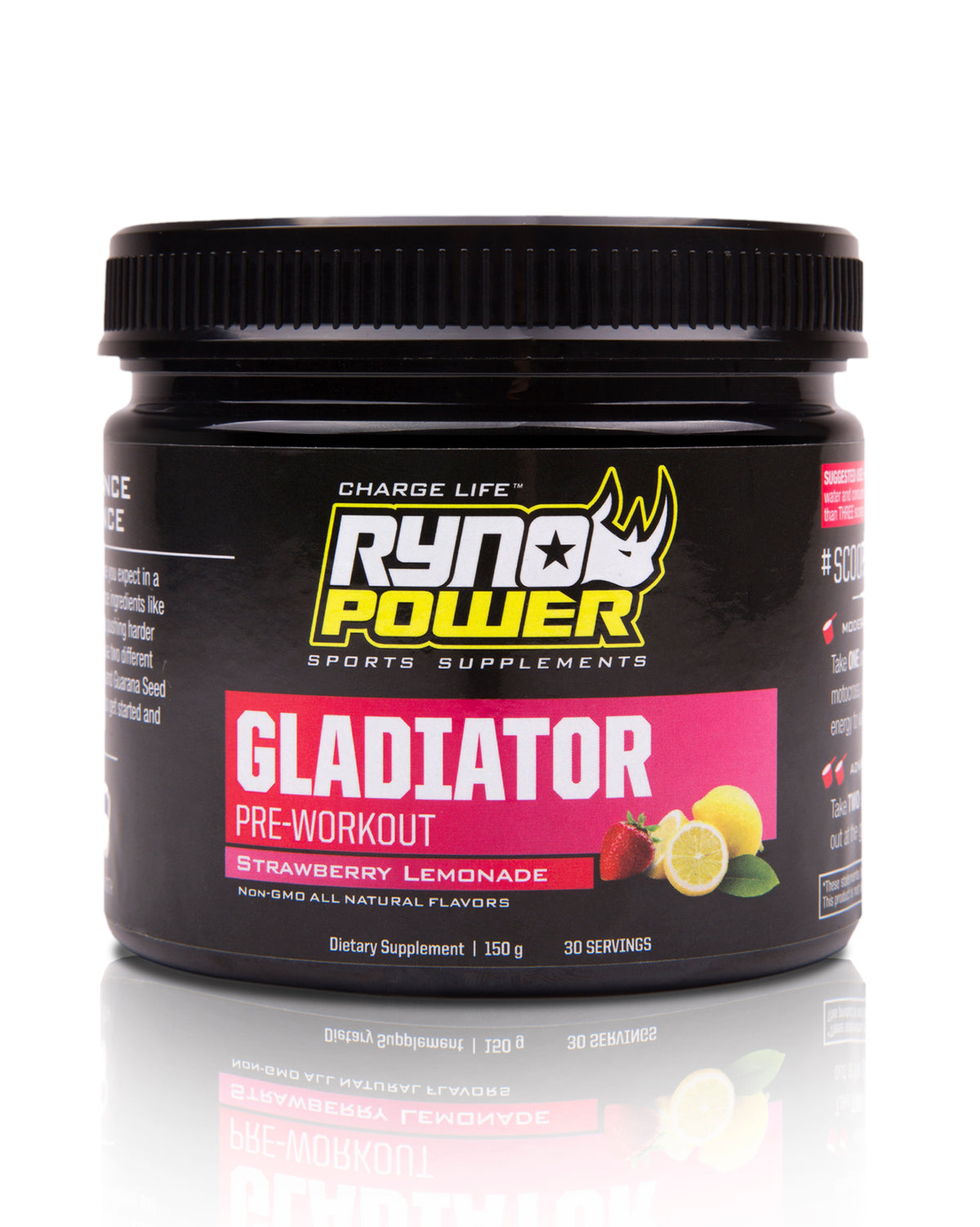 Ryno Power Gladiator Pre-Workout Drink Mix in a colorful container, designed to boost energy and focus during workouts.