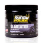 Ryno Power Gladiator Pre-Workout Drink Mix in a container with scoop, ready for mixing before exercise.