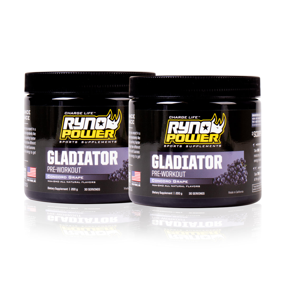 Ryno Power Gladiator Pre-Workout Drink Mix in a container, designed to boost energy and focus during workouts.
