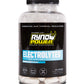 Ryno Power Electrolytes 100 capsules in a clear bottle, showcasing the front label with detailed product information.