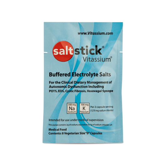 SaltStick Vitassium electrolyte replacement capsules in an 8-pack, totaling 120 capsules for hydration and electrolyte balance.