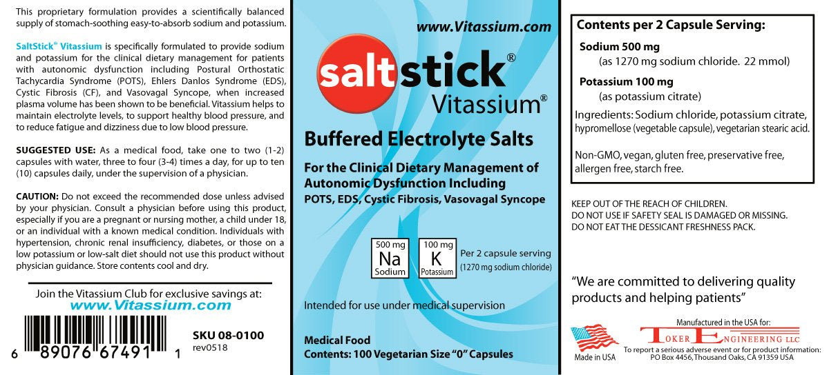 SaltStick Vitassium electrolyte replacement capsules in a pack of 8, showing 15 packs with 120 total capsules.