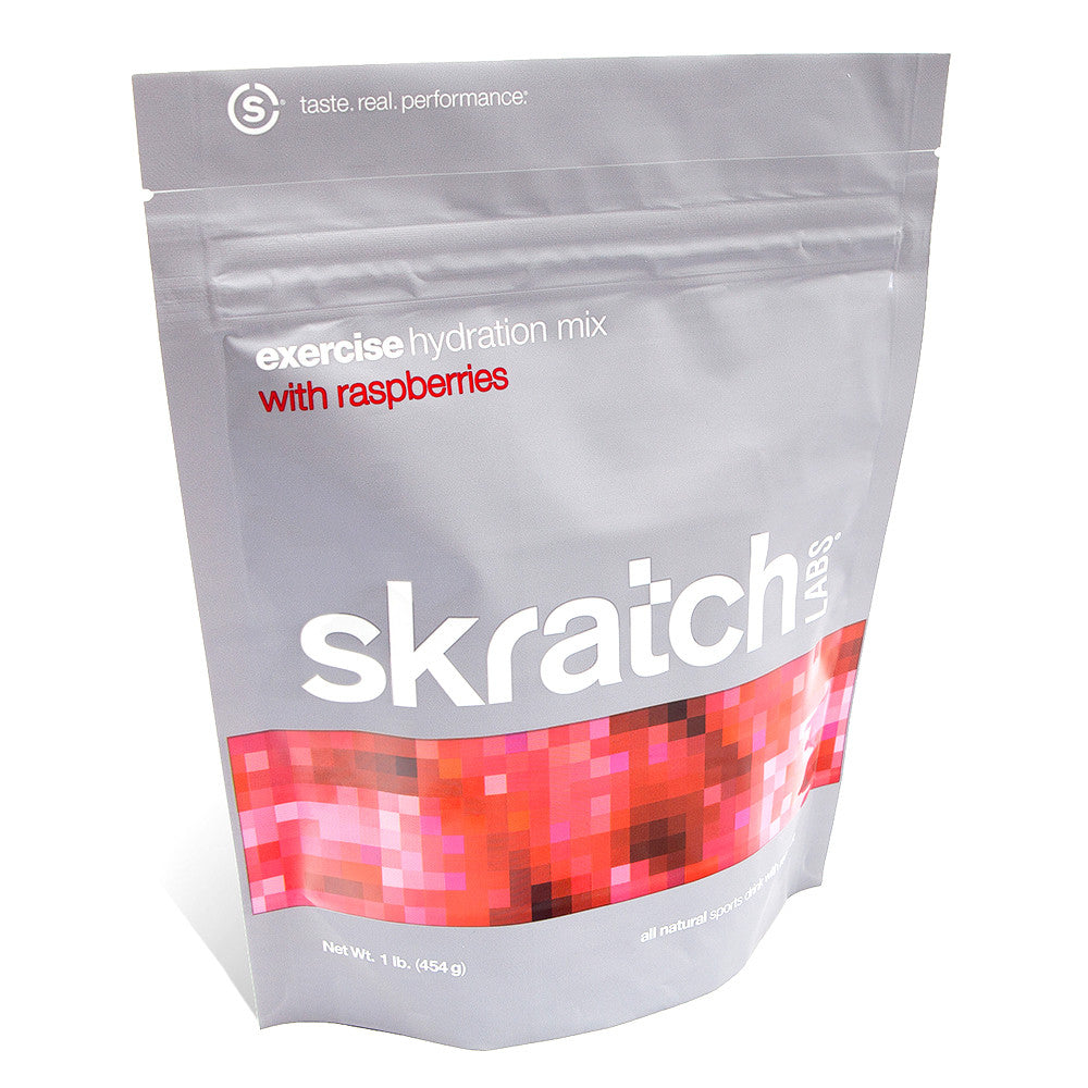 Skratch Labs Exercise Hydration Mix 1 lb. secret drink mix in a resealable bag with label, designed for sports hydration.