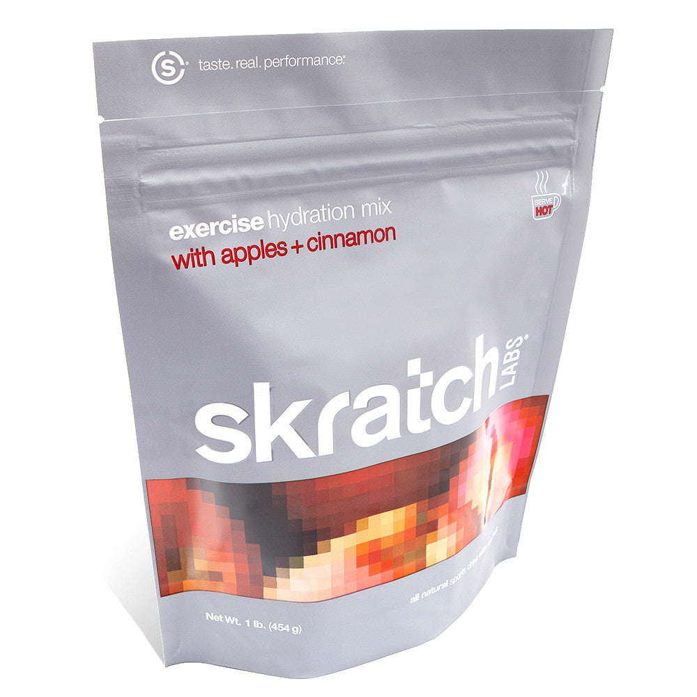 Skratch Labs Exercise Hydration Mix 1 lb. secret drink mix in a resealable bag, with fruit flavor ingredients visible.