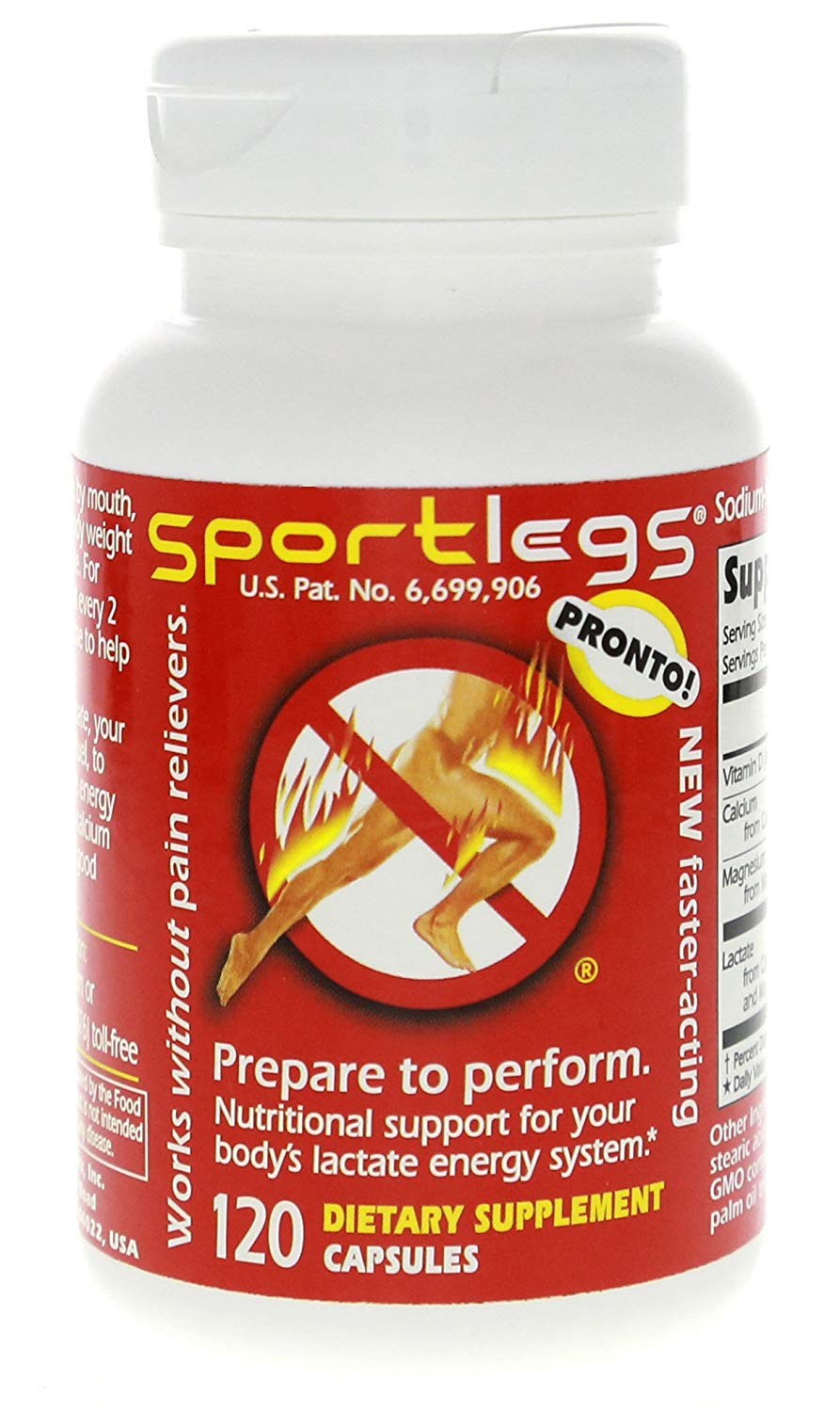 SportLegs endurance supplement bottle with 120 capsules, designed to enhance athletic performance and reduce muscle fatigue.