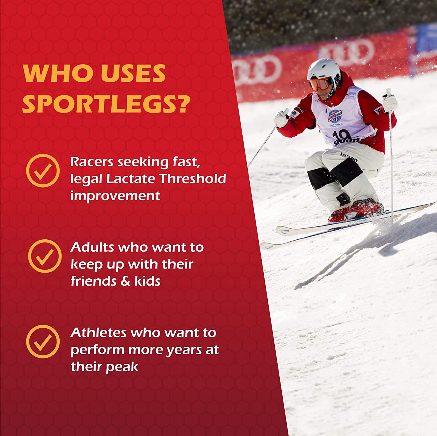 SportLegs endurance supplement capsules in a bottle, designed to help stop muscle burn during sports activities.