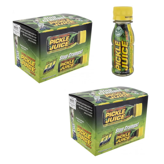 12-pack of The Pickle Juice Company Pickle Juice Sport bottles, 2.5 oz each, designed to stop cramps, with buy 2 get 1 free offer.