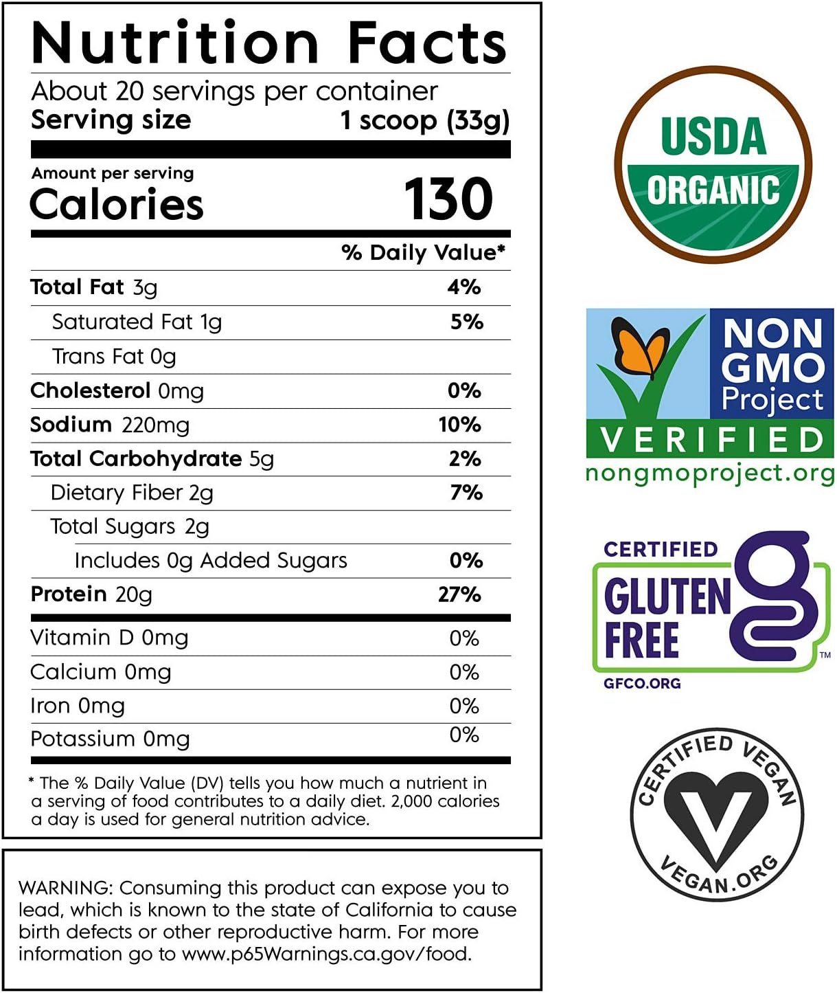 Truvani Organic Vegan Protein Powder in chocolate flavor, 670g, featuring plant-based, pea protein, gluten-free, dairy-free, non-GMO.