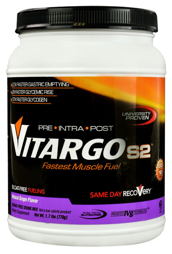 Vitargo S2 1.7lb container of carbohydrate powder for energy and recovery, with 10 servings, by Vitargo.