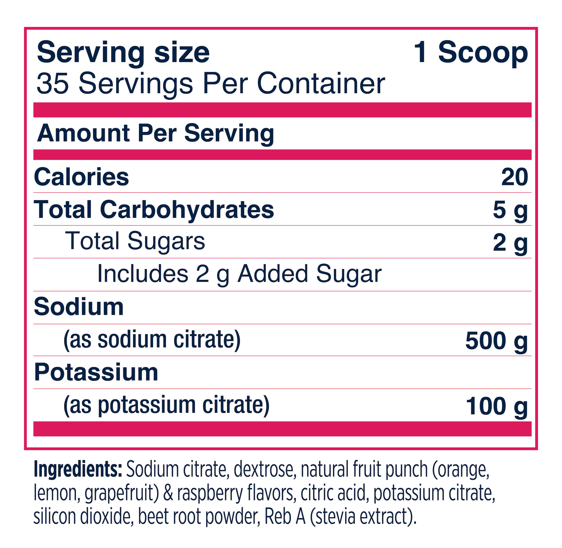 Back panel of Vitassium DrinkMix stick packs box, showing nutrition facts and fruit punch flavor details.
